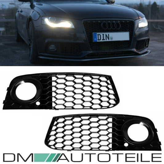 Set Audi A4 B8 Stoßstange Wabengrill Grilleinsatz Nebelscheinwerfer 08-12 Schwarz Hochglanz