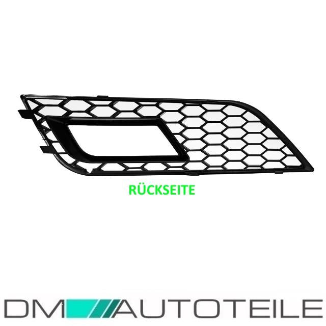Stoßstange Grilleinsatz für Nebelscheinwerfer Schwarz Hochglanz passend Audi A4 B8 11-15 + RS4