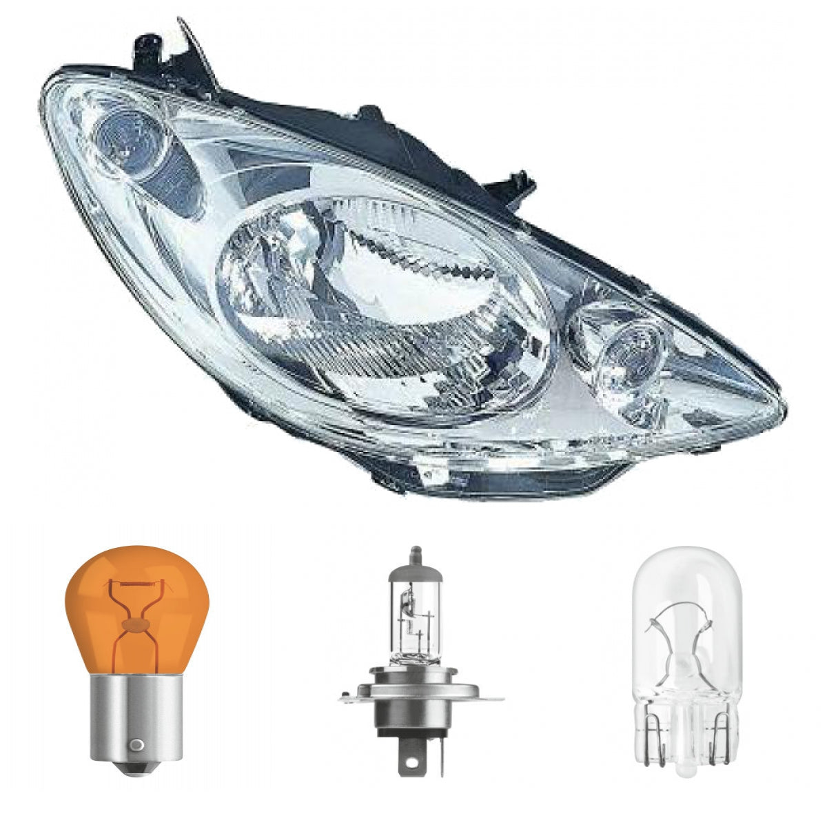 Scheinwerfer H4 rechts passt für Peugeot 107 Vorfacelift ab Baujahr 2012-2014 inklusive Leuchtmittel/Birnen