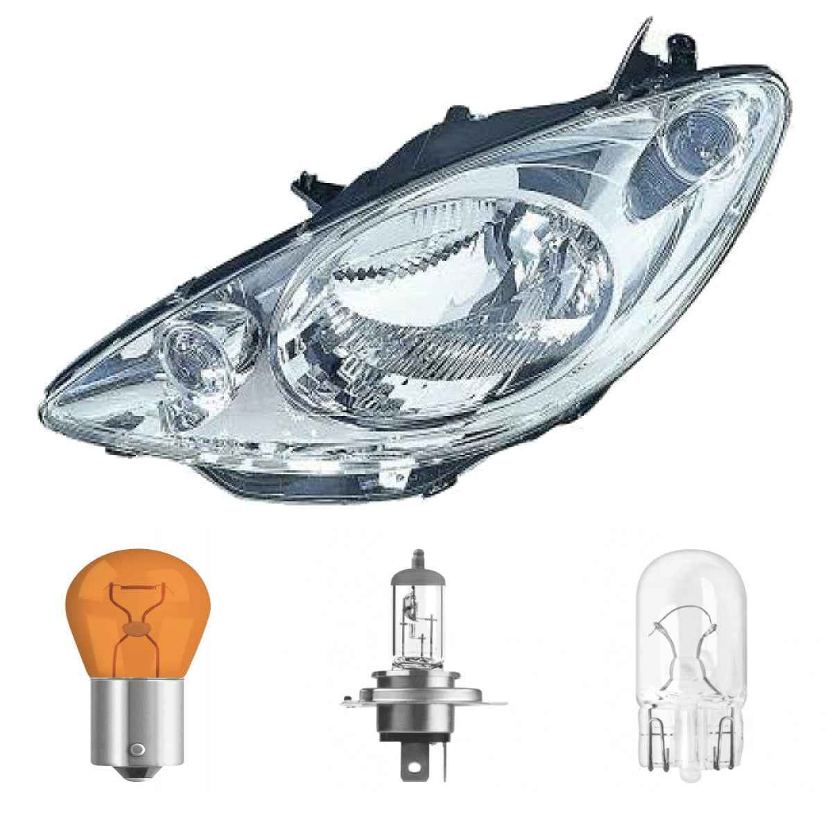 Scheinwerfer H4 links passt für Peugeot 107 Vorfacelift ab Baujahr 2012-2014 inklusive Leuchtmittel/Birnen