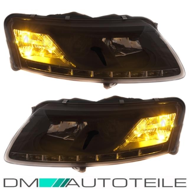 Audi A6 4F Klarglas Schwarz Scheinwerfer Rechts & Links mit echtem Tagfahrlicht 04-08