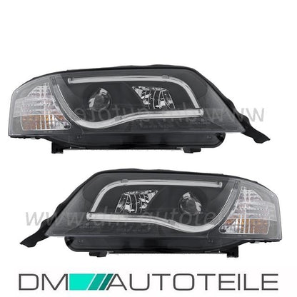 Set Audi A6 4B Scheinwerfer Tagfahrlicht Tube-lights Schwarz Halogen H1/H1 97-01