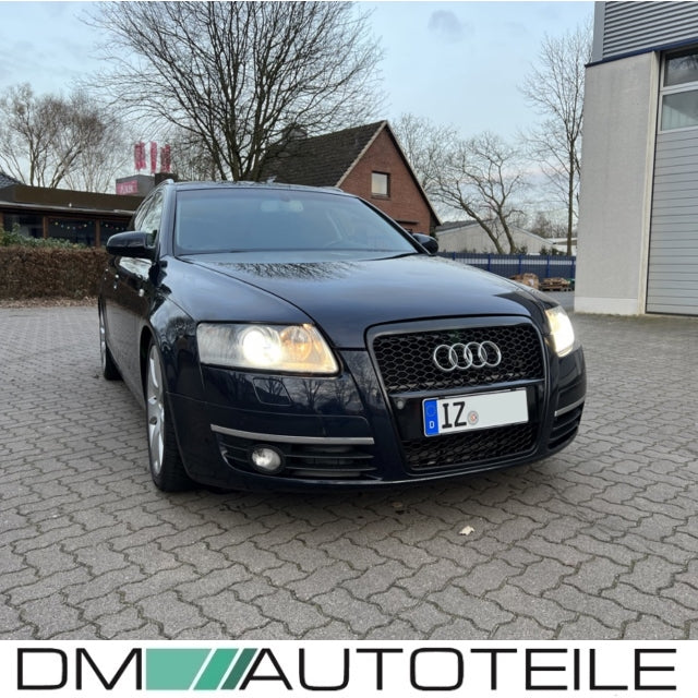 Kühlergrill Wabengrill Schwarz Hochglanz + Kennzeichenplatte passend für Audi A6 C6 Bj 04-09 RS6