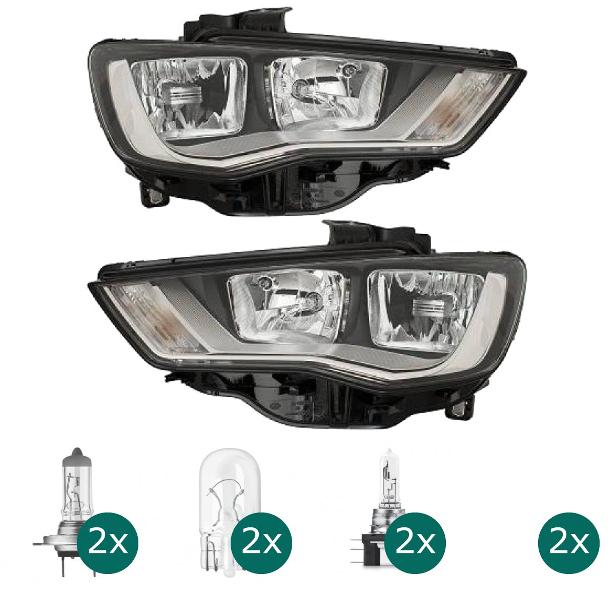Scheinwerfer links H7/H15 passt für Audi A3 8V Vorfacelift ab Baujahr 12-16 inklusive Leuchtmittel/Birnen