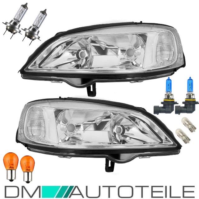 Set Opel Astra G Scheinwerfer Klarglas Chrom H7/HB3 Bj 97-04 + Birnen Komplettset