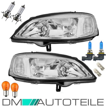 Set Opel Astra G Scheinwerfer Klarglas Chrom H7/HB3 Bj 97-04 + Birnen Komplettset