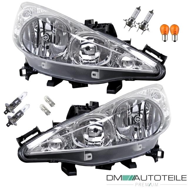 SET Peugeot 207 Scheinwerfer Links & Rechts Halogen + inklusive Birnen SET 06-09 mit LWR