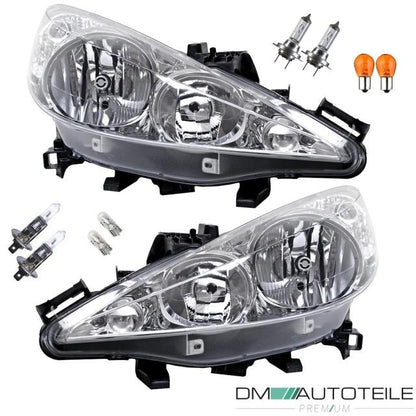 SET Peugeot 207 Scheinwerfer Links & Rechts Halogen + inklusive Birnen SET 06-09 mit LWR