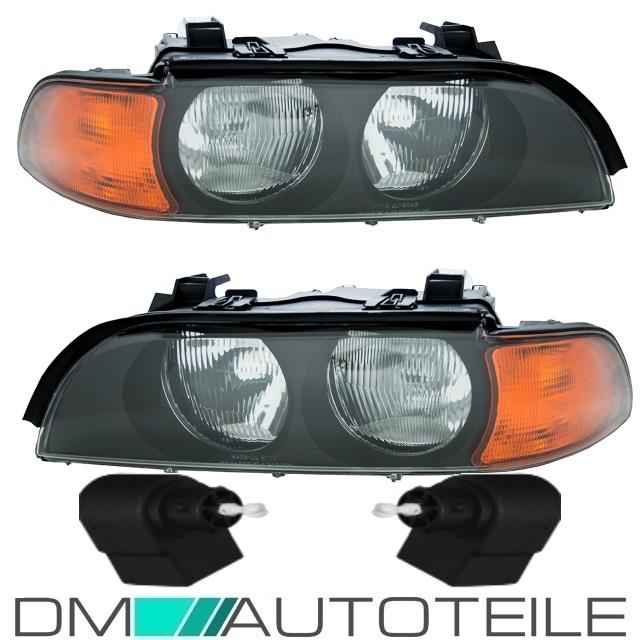 SET H7/HB3 Scheinwerfer Schwarz +Blinker Orange +2x Motor passt für BMW 5er E39