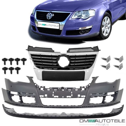 Stoßstange vorne für PDC ohne SRA + Kühlergrill + Spoiler + Schrauben passt für Set VW Passat 3C ab 05-10