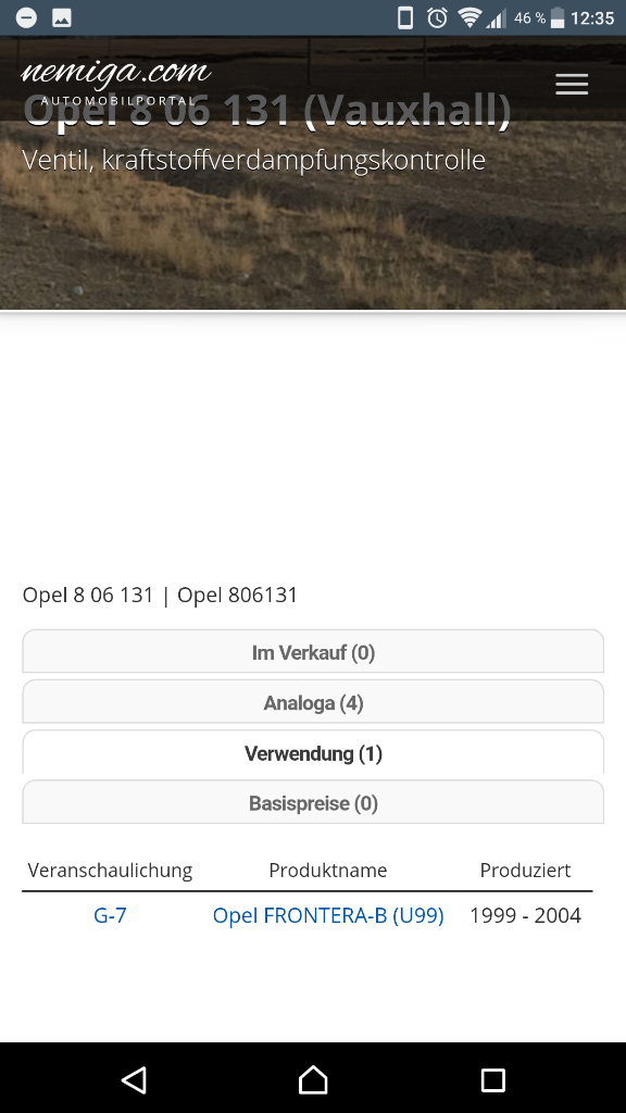 Frontera B Kraftstoffverdampfungskontrolle Ventil neu Original GM