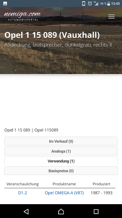 Opel Omega a Boxengitter Armaturenbrett rechts oben braun neu original GM