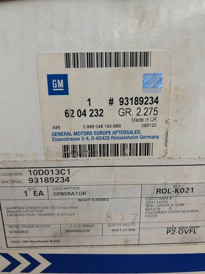Original GM Opel Astra G Zafira A 2.2 DTR 12V 120A 93189234