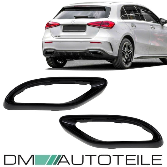 Lackiert schwarz hochglanz Sport-Auspuffblenden Blende Endrohr SET passt für Mercedes A-Klasse W177 mit AMG-Line