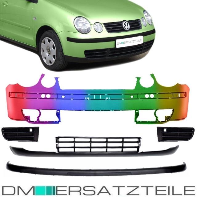 für VW Polo 9N Stoßstange vorne LACKIERT 01-05 +Leisten +Unterteil Grill +Gitter