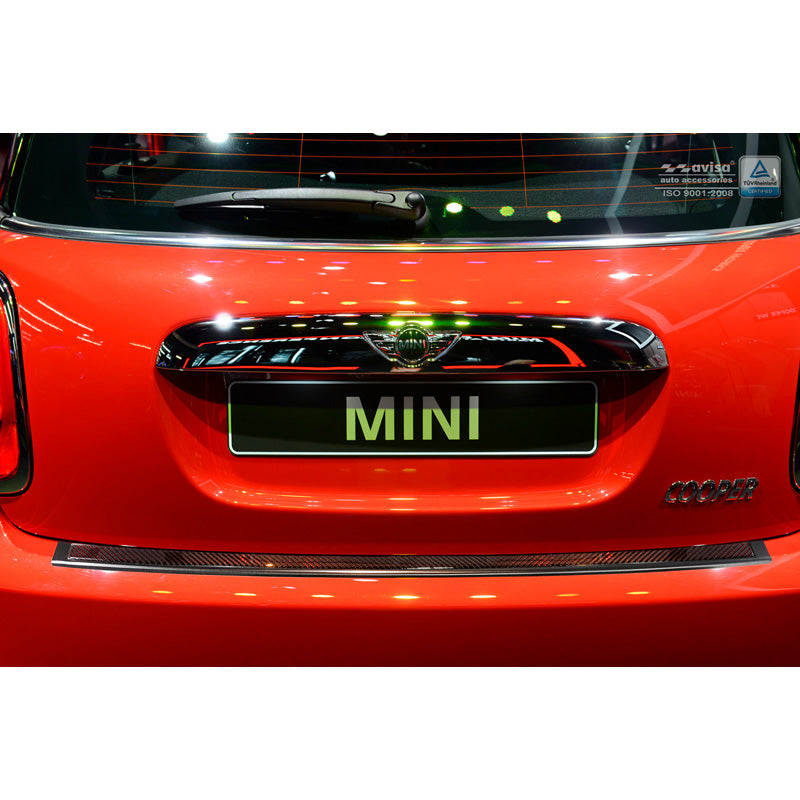 Edelstahl Heckstoßstangenschutz 'Deluxe' passend für Mini One/Cooper F56 3-türer 3/2014- Schwarz/Rot-Schwarz Karbon