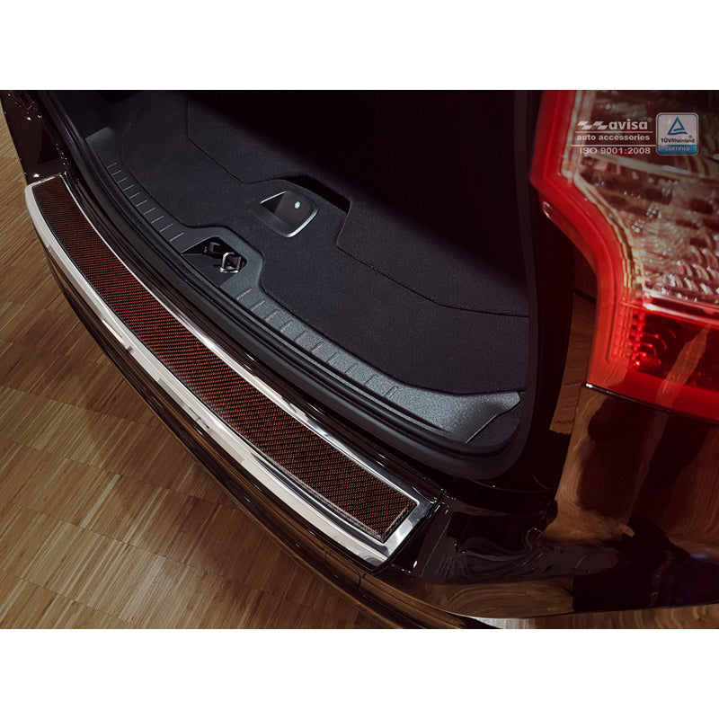 Edelstahl Heckstoßstangenschutz 'Deluxe' passend für Volvo XC60 2013-2016 Chrom/Rot-Schwarz Karbon