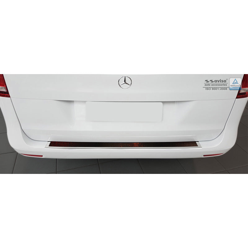 Edelstahl Heckstoßstangenschutz 'Deluxe' passend für Mercedes Vito W447 2014-2019 & Facelift 2019- Chrom/Rot-Schwarz Karbon