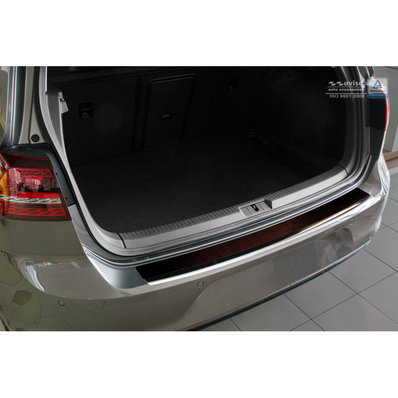 Edelstahl Heckstoßstangenschutz 'Deluxe' passend für Volkswagen Golf VII HB 3/5-türer 2012-2019 Chrom/Rot-Schwarz Karbon