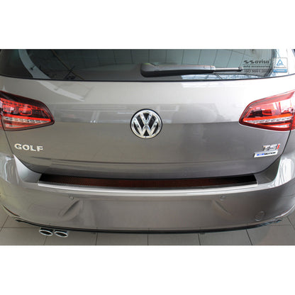 Edelstahl Heckstoßstangenschutz 'Deluxe' passend für Volkswagen Golf VII HB 3/5-türer 2012-2019 Chrom/Rot-Schwarz Karbon