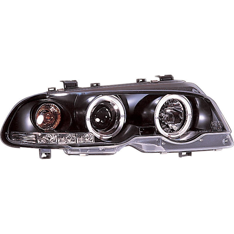 Satz Frontscheinwerfer passend für BMW 3er E46 Coupe/Cabrio 1999-2002 - Schwarz - inkl. Standlichtringen & Motor