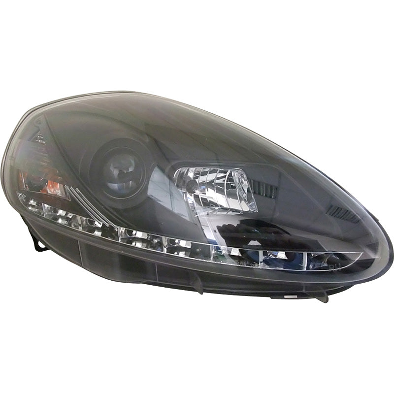 Satz Frontscheinwerfer TFL-Look passend für Fiat Grande Punto 2005-2008 - Schwarz