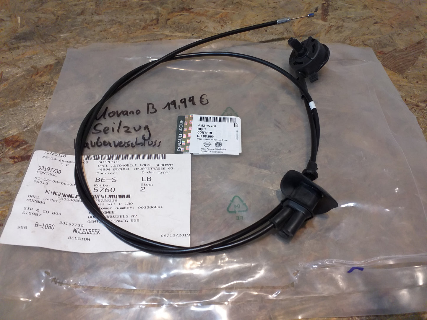 Movano B Seilzug Haubenverschluss original Opel NEU