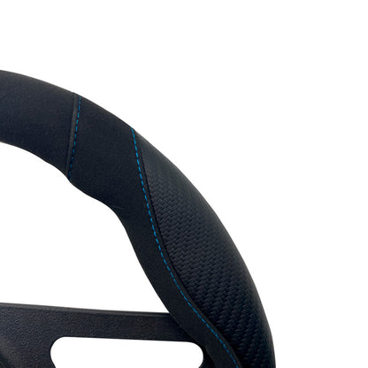 Simoni Racing Lenkradhülle Good Vibe B - 37-39cm - Schwarz Bioleder, Mikrofaser, Karbon-Optik, Blaue Akzente