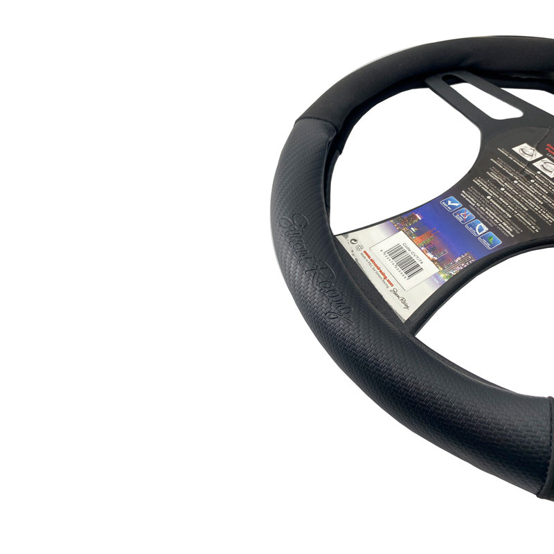 Simoni Racing Lenkradhülle Sporty - 37-39cm - Schwarz Bioleder, Mikrofaser, Karbon-Optik
Gelbe 12-Uhr-Markierung