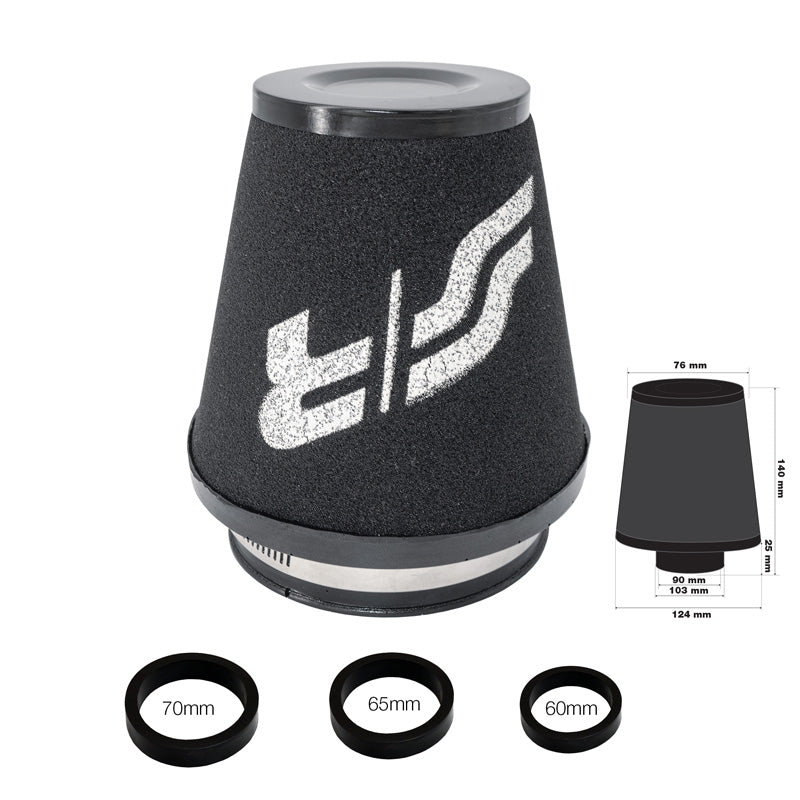 Simoni Racing Universelles Schaumluftfilter Konisch 124/76mm - inkl. 3 Adapterringen