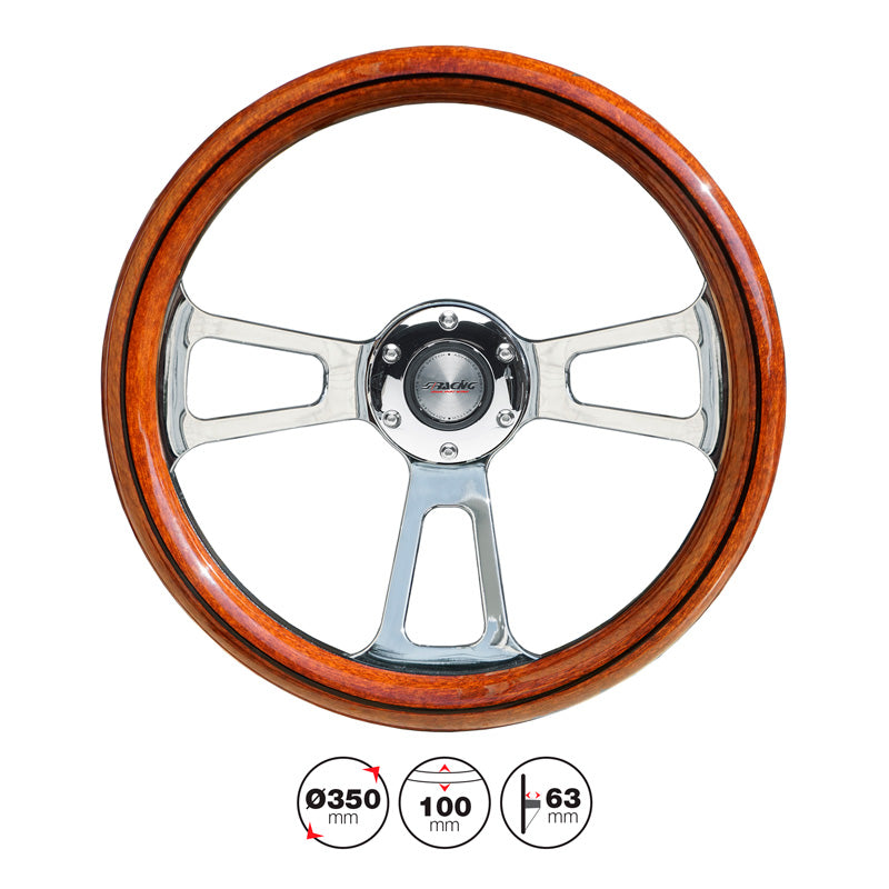 Simoni Racing Sportlenkrad Sella 350mm - Holz-Optik/Schwarz PU + Chrom Speichen