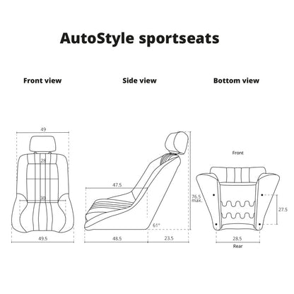 Sportsitze 'Classic' - Schwarz Kunstleder - Feste Rückenlehne + Kopfstütze - inkl. Laufschienen