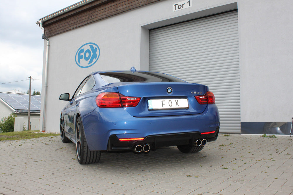 FOX BMW F32 - 420d Coupe M-Paket Endschalldämpfer quer Ausgang rechts/links passend an Rieger Heckschürzeneinsatz 435i/440i - 2x80 Typ 16 rechts/links