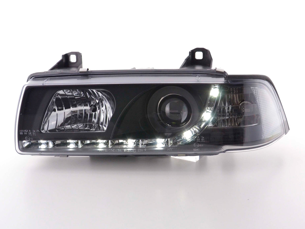 Scheinwerfer Set Daylight LED Tagfahrlicht BMW 3er E36 Limousine Bj. 92-98 schwarz