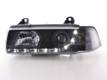 Scheinwerfer Set Daylight LED Tagfahrlicht BMW 3er E36 Limousine Bj. 92-98 schwarz