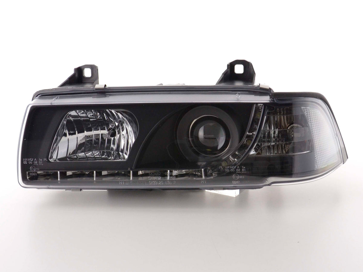 Scheinwerfer Set Daylight LED Tagfahrlicht BMW 3er E36 Limousine Bj. 92-98 schwarz