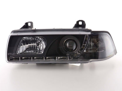 Scheinwerfer Set Daylight LED Tagfahrlicht BMW 3er E36 Limousine Bj. 92-98 schwarz