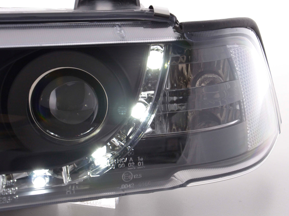 Scheinwerfer Set Daylight LED Tagfahrlicht BMW 3er E36 Limousine Bj. 92-98 schwarz