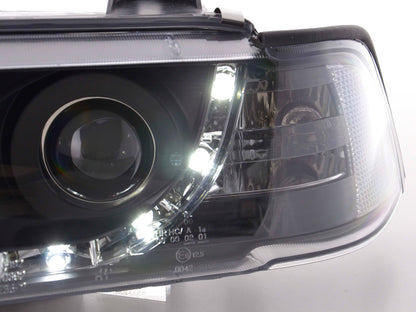 Scheinwerfer Set Daylight LED Tagfahrlicht BMW 3er E36 Limousine Bj. 92-98 schwarz