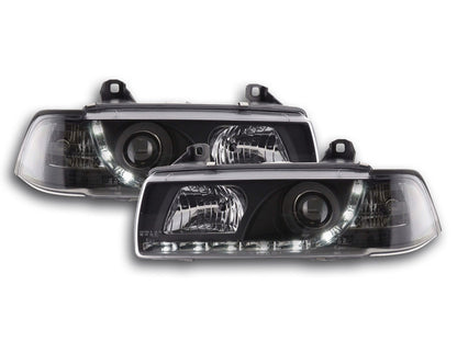 Scheinwerfer Set Daylight LED Tagfahrlicht BMW 3er E36 Limousine Bj. 92-98 schwarz