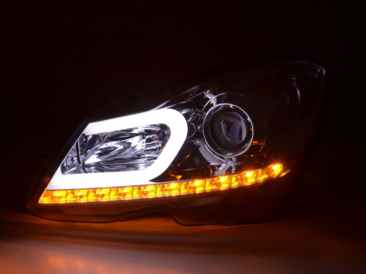 Scheinwerfer Set Daylight LED TFL-Optik Mercedes C-Klasse W204 Bj. 11-14 chrom