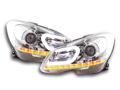 Scheinwerfer Set Daylight LED TFL-Optik Mercedes C-Klasse W204 Bj. 11-14 chrom
