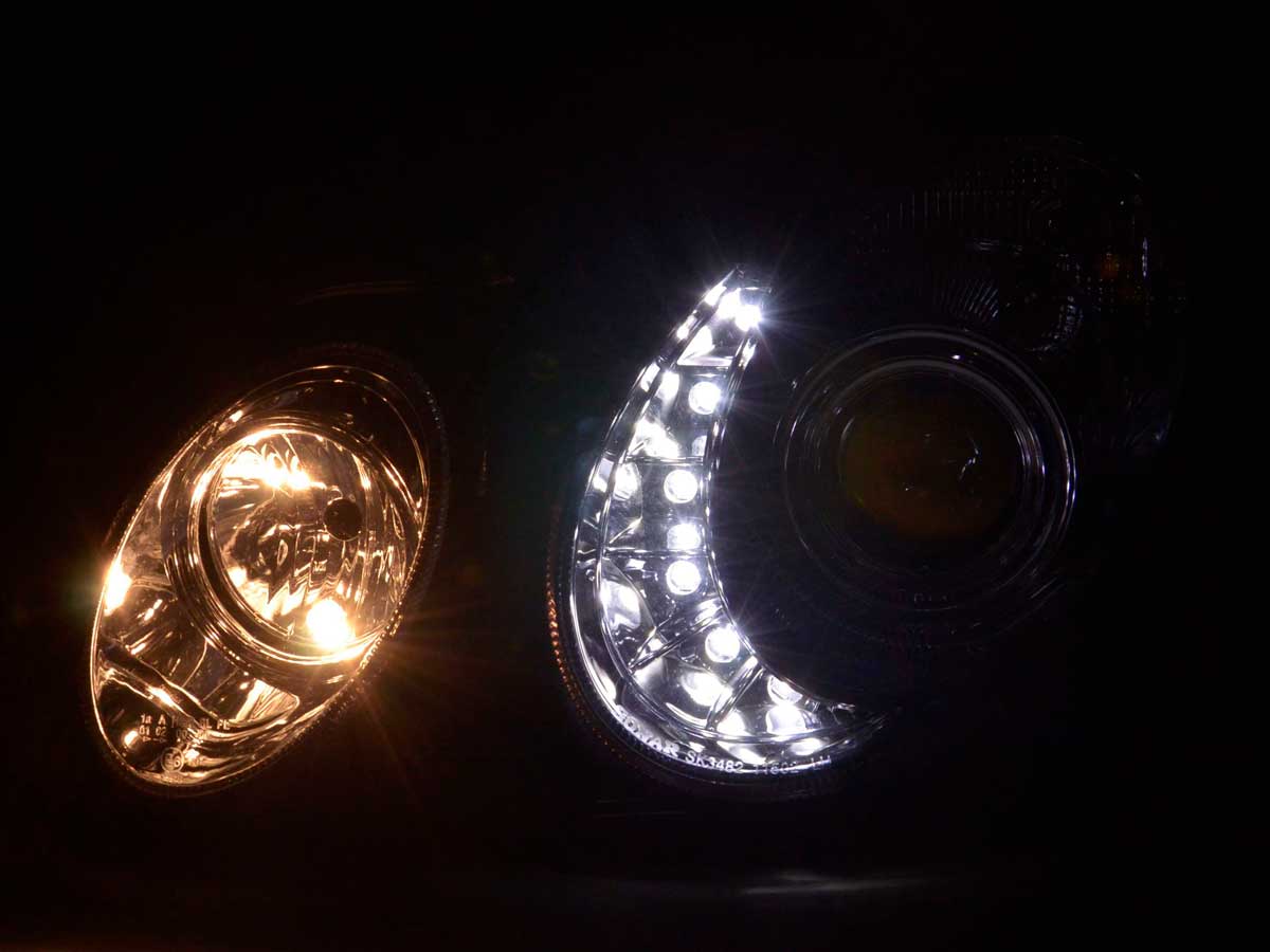 Scheinwerfer Set Daylight LED TFL-Optik Mercedes E-Klasse Typ W211  02-06 chrom