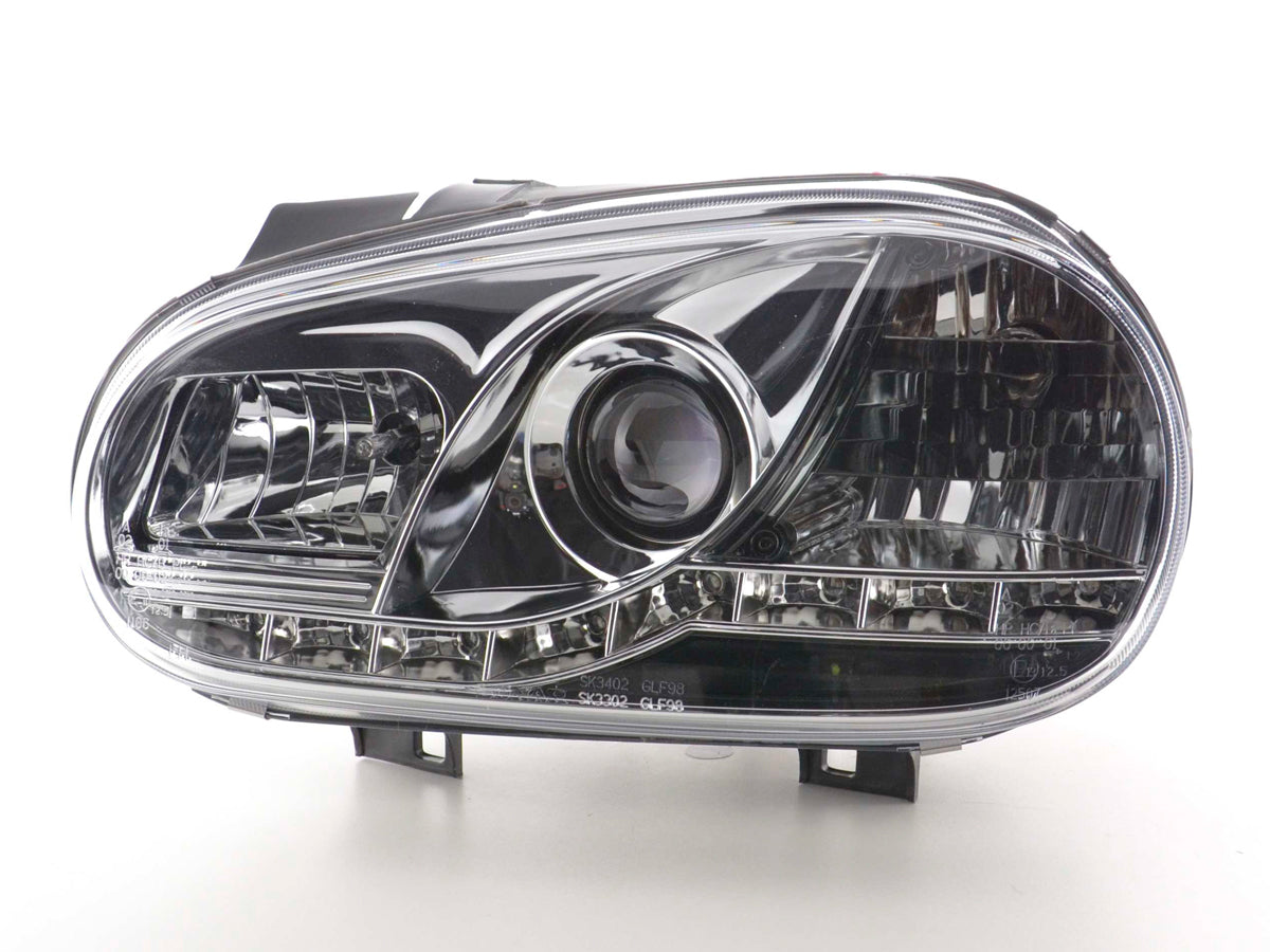 Scheinwerfer Set Daylight LED TFL-Optik VW Golf 4 Typ 1J Bj. 98-03 chrom