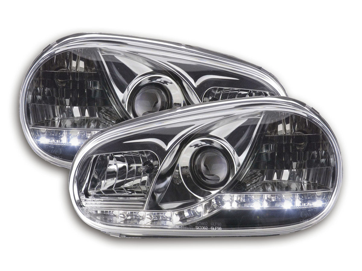 Scheinwerfer Set Daylight LED TFL-Optik VW Golf 4 Typ 1J Bj. 98-03 chrom