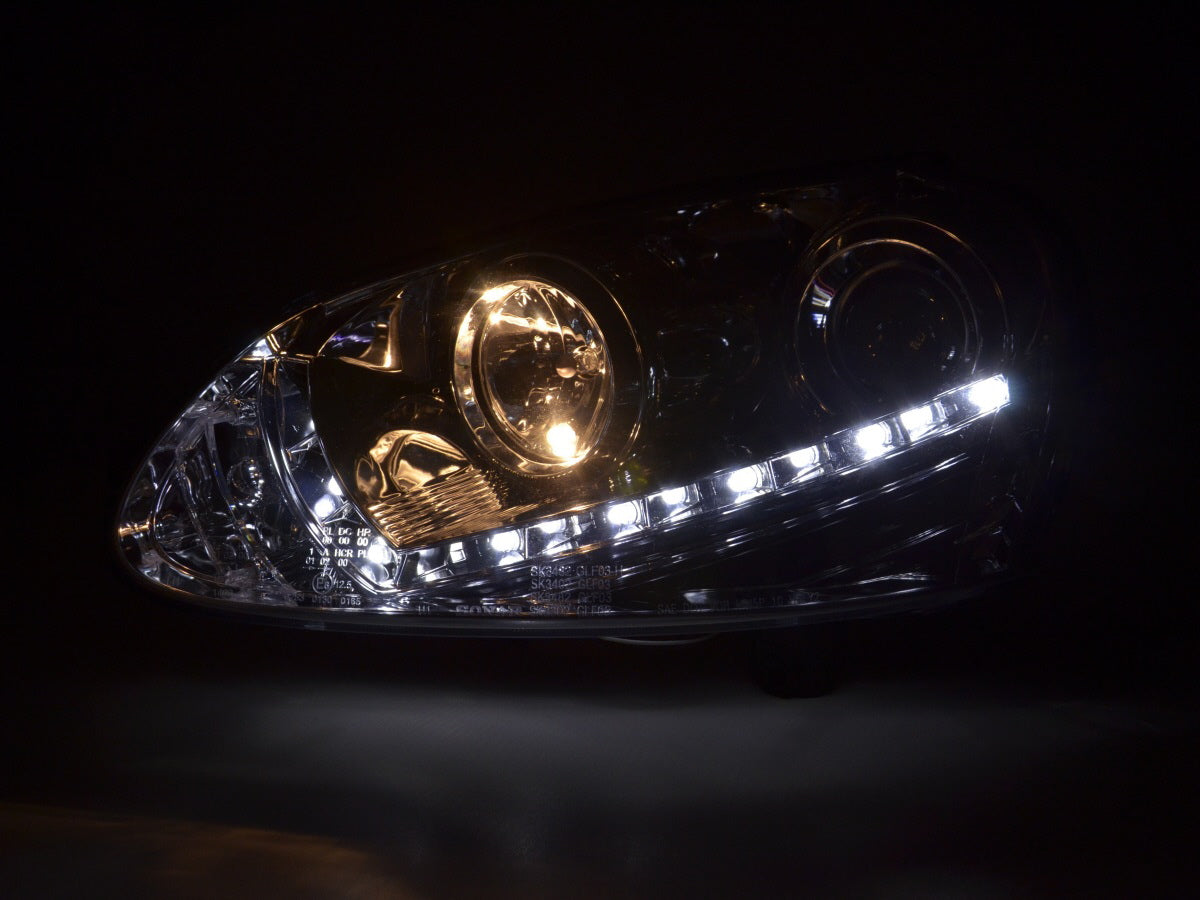 Scheinwerfer Set Daylight LED Tagfahrlicht VW Golf 5 Typ 1K Bj. 03-08 chrom für Rechtslenker