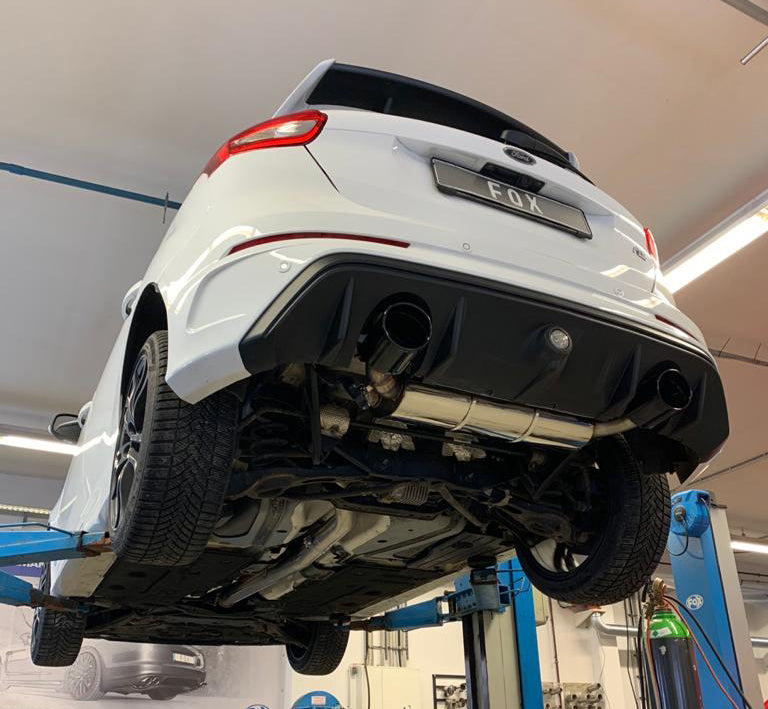 FOX Ford Focus III RS Endschalldämpfer quer Ausgang rechts/links mit Abgasklappe - 129x106 Typ 32 rechts/links schwarz emailliert