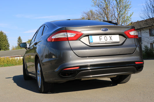 FOX Mondeo V Schrägheck/ Turnier/ Stufenheck Endschalldämpfer quer Ausgang rechts/links - Ausgang der Endrohre in der originalen Stoßstange
