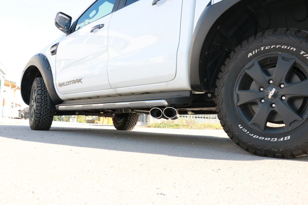 FOX Ford Ranger ab 09/2015 4x4 - Wildtrak Endschalldämpfer Sidepipe, Ausgang rechts und links am Fahrzeug - 2x115x85 Typ 38 rechts/links