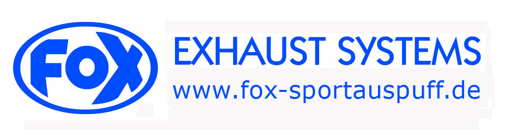 FOX FOX Sticker Blau - geplottet Höhe: 75mm  Breite: 440mm - FOX Logo mit Schrift "EXHAUST SYSTEMS - www.fox-sportauspuff.de"